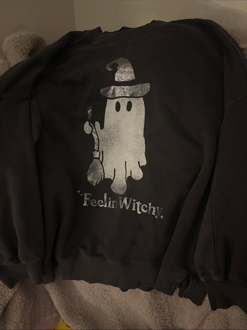 aerie Black Crewneck Sweatshirt with Silver Witch Graphic